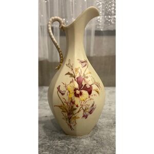 Vintage Porcelain Floral Pitcher Vase Gold Gilt Pansy Hand Painted 
 GM 2
